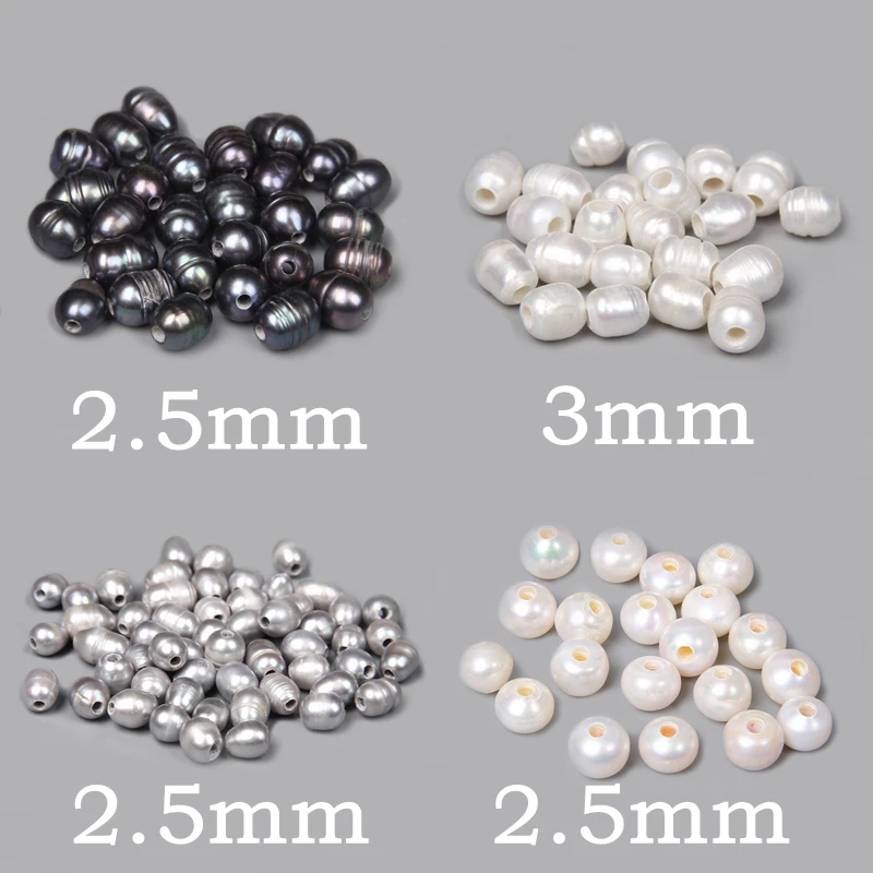 10pcs Natural White Black Gray Pearls Beads Big Large Hole Freshwater Near Round Rice Loose Pearl Beads Jewelry Making Accessory