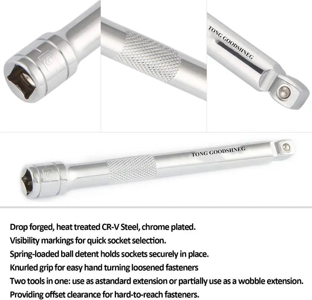 3-Piece 1/4-Inch Drive Socket Extension Set 2'' 4'' 6'' 10''Extensions Premium Chrome Vanadium Steel,Drive Socket Sets