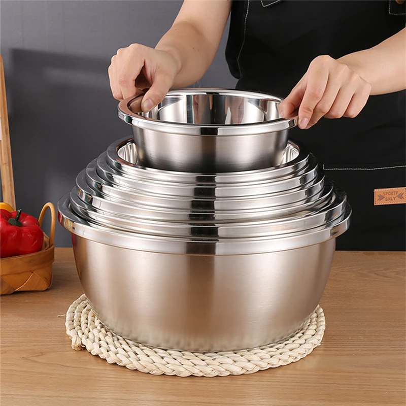 1 PC Stainless Steel Round Thicken Soup Bowls Salad Egg Mixing Bowl Palte for Food Storage Container Kitchen Tableware Utensils