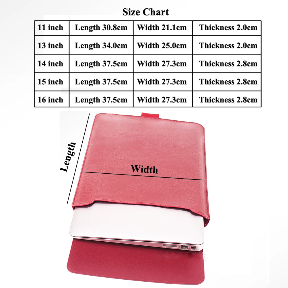 Laptop Case Voor 11 13 14 15 15.4 15.6 16 Inch Pu Lederen Universele Tas Voor Macbook Pro 2019 Air retina 13.3 15 Pc Notebook Cover