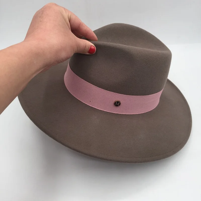 100% Wool Panama Hat Wide Brim Coffee Wool Fedora Hat Warm Winter Hat for Women Classical Band Porkpie Church Derby Party Hat