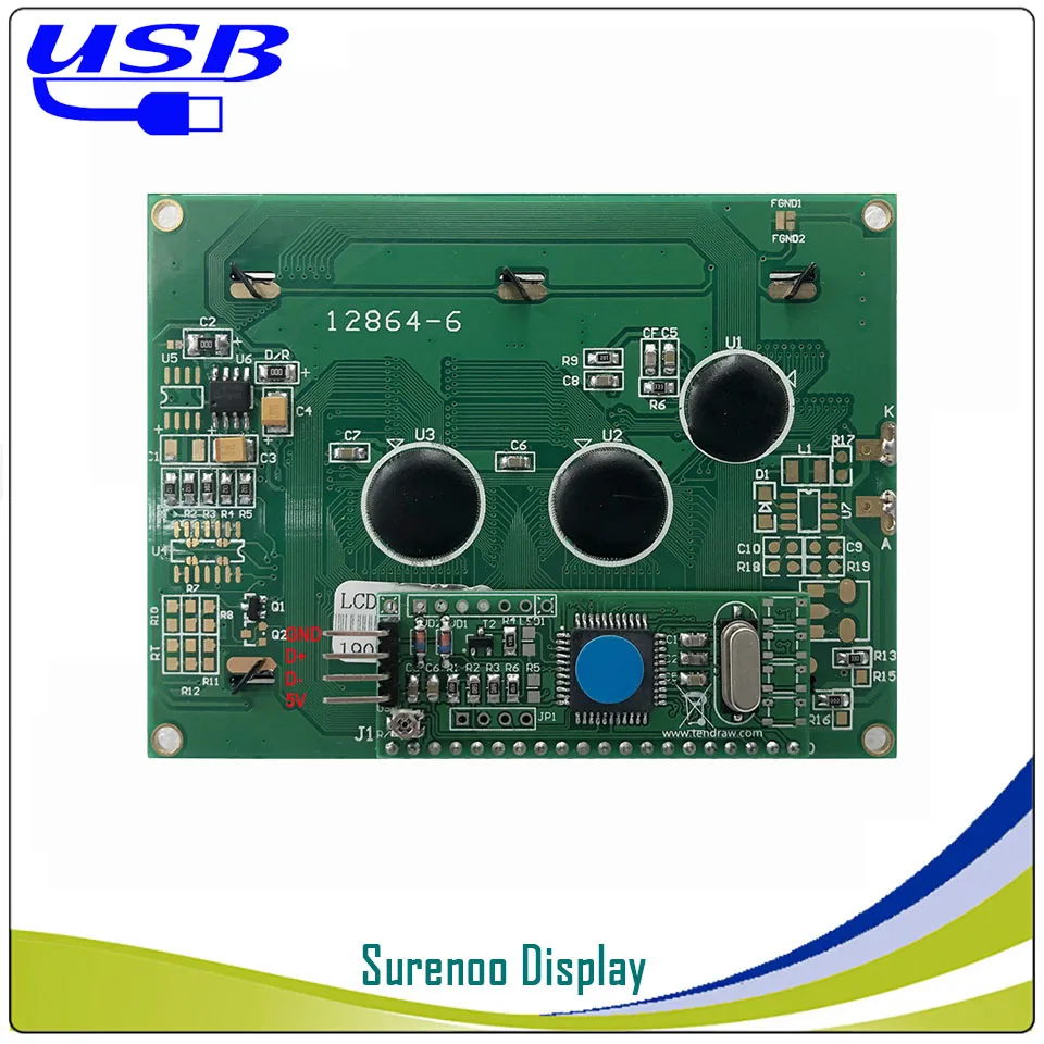 Surenoo LCD2USB USB2LCD USB 12864 128X64 KS0108 Graphic LCD Module Display Screen Panel sutible AIDA64 for DIY PC