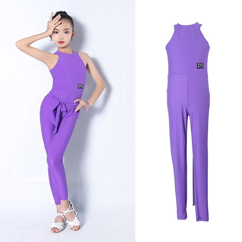 

Latin Dance Jumpsuit Girls Purple Samba Costume Designer Clothes Latin Practice Wear Tango Dancer Outfit Tap Dance Wear JL2955
