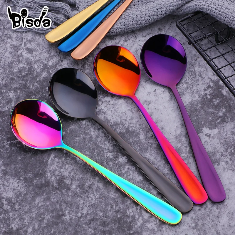 2Pcs Stainless Steel Soup Spoon, Round Shape, Short Handle Scoop, Dessert Spoon for Ice Cream Dessert Rice Salad, Dinnerware