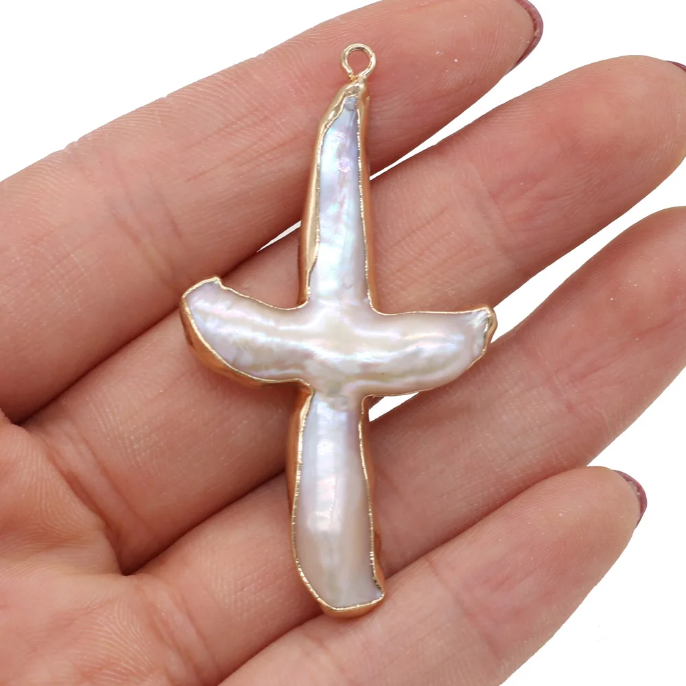 1PC Natural Freshwater Pearl Pendant Fashion Cross Shape 100% Pearls Charms for Jewelry Making DIY Necklace Earring Accessories