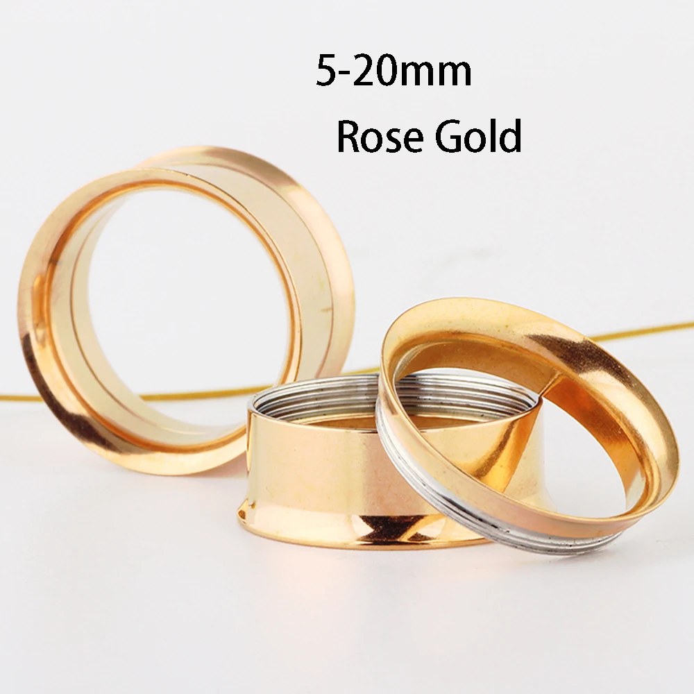 

JUNLOWPY Stainless Double Flared Ear Tunnel Plugs Internally Thread Earring Gauge Expanders Rose Gold 00g Lobe Stretching 5-20mm