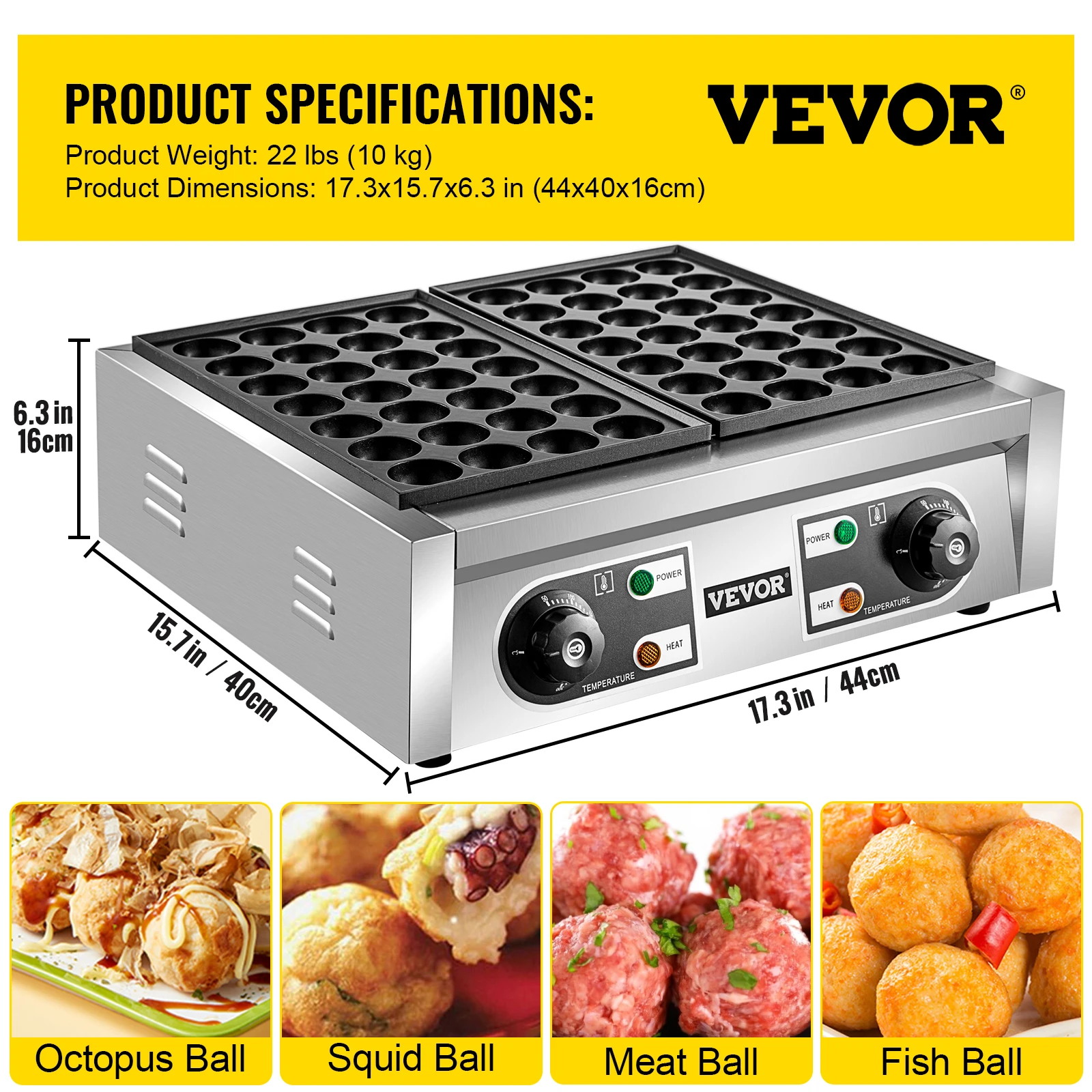 VEVOR Electric ko야키 메이커 상업용 ko야키 머신 스틱 더블 베이킹 팬 56 Octopus Household Small Fish Ball Grill