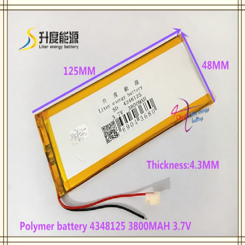 

Универсальный литий-ионный аккумулятор 4348125, 3,7 в, 3800 мА · ч, 4050125, 7 дюймов, 8 дюймов, 9 дюймов