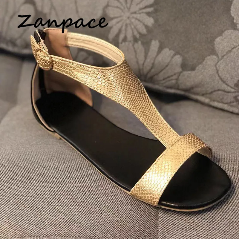 Gladiator Women Sandals Spring Summer Tide Gold Roman Flat Women Shoes Large Size 43 Casual Flat Sandals Beach Chaussures Femme