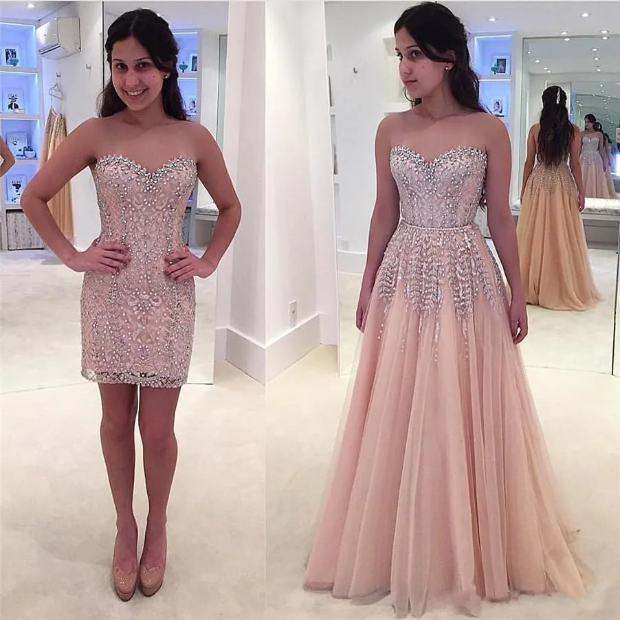 MYYBLE 2021 Sweetheart Beads Lace Gorgeous Sleeveless  Prom Dress with Detachable Skirt Two Pieces Champagne Evening Dress