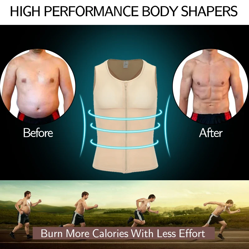 Mens Slimming Body Shaper Chest Compression Shirt Gynecomastia Moobs Undershirt Waist Trainer Belly Sweat Vest Workout Tank Tops