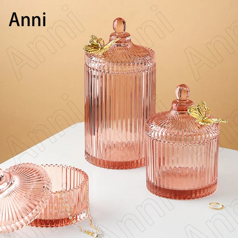 

Gilded Butterfly Decorative Glass Bottle Nordic Modern Coffee Table Desktop Candy Snacks Storage Jars with Lid Grain Dispenser