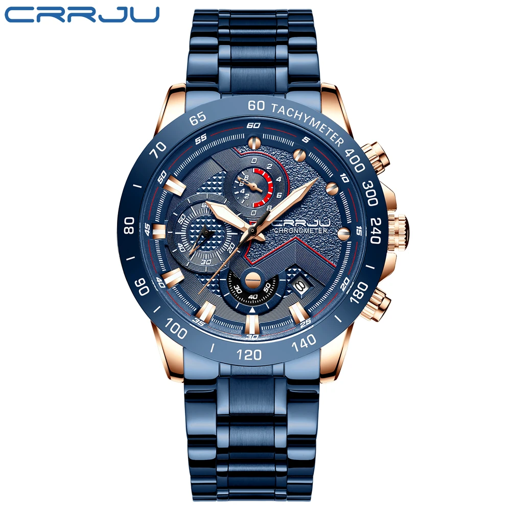 CRRJU 2021 Fashion Baru Mens Jam Tangan dengan Stainless Steel Merek Mewah Chronograph Kuarsa Watch Pria Relogio Masculino