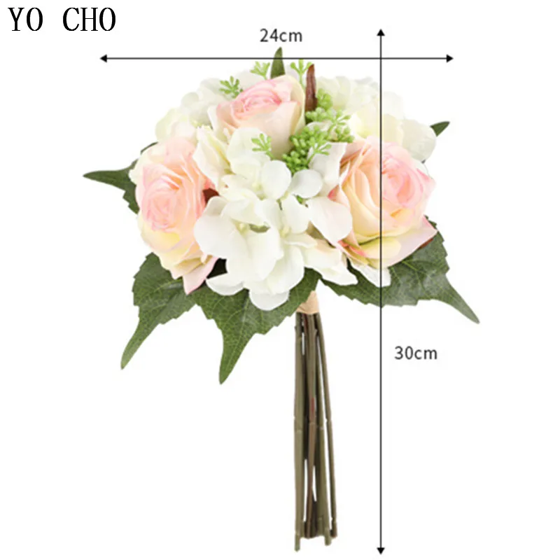 YO CHO Hochzeit Bouquet Künstliche Seide Rose Blume Bouquet Braut Brautjungfern Hause Hochzeit Blume Burgund Ehe Zubehör