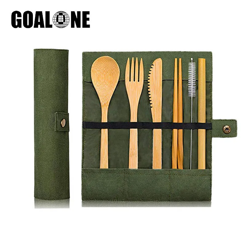 GOALONE 10Pcs Cutlery Kit Case Reusable Travel Cutlery Kit Washable Tableware Bag Collapsible Cutlery Pouch for Camping Picnic