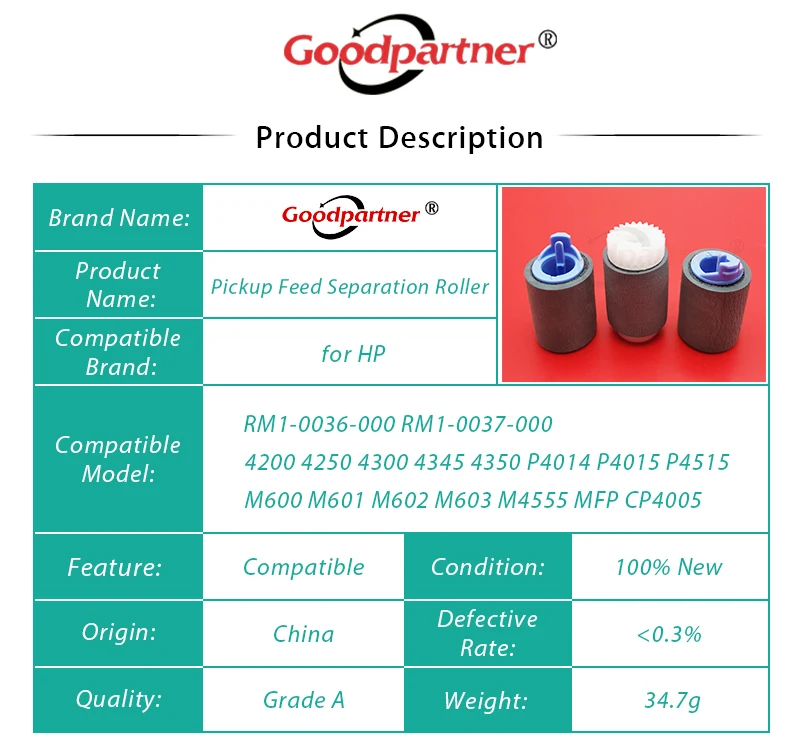 5X RM1-0036 RM1-0037 Feed Separation Pickup Roller for HP 4200 4300 4250 4345 4350 4700 4730 5200 CP4005 P4014 P4015 P4515 M601