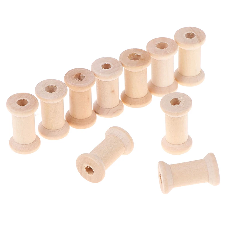 10Pcs Wooden Bobbins Spools Reels Vintage Style Organizer For Sewing Ribbons Twine Wood Crafts Tools Thread Wire Tools