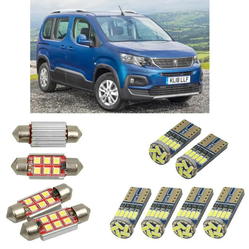 Interior led Car lights For peugeot rifter minivan 2018 car accessories boot light License Plate Light 8pc