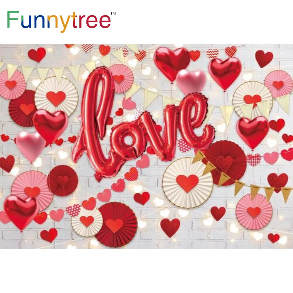 

Funnytree Love Wedding Background Happy Valentine's Day Banner Brick Wall Bridal Shower Birthday Party Photophone Backdrop