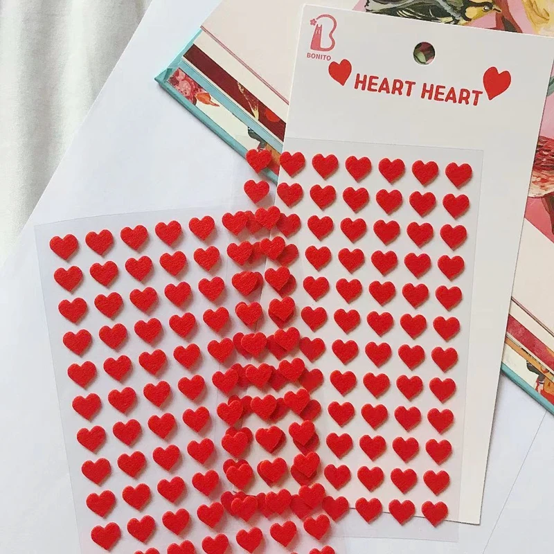 168Pcs Small Red Heart Korea Stickers Scrapbooking Material Photo Album Journal Kid's Toy Decorative 3D Felt Sticker Stationery