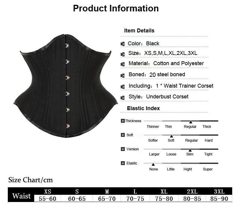 Women Double Steel Bone Waist Cincher Corset Waist Slimming Underbust Fajas Steampunk Accessories Femme XS-3XL Black Corset Tops