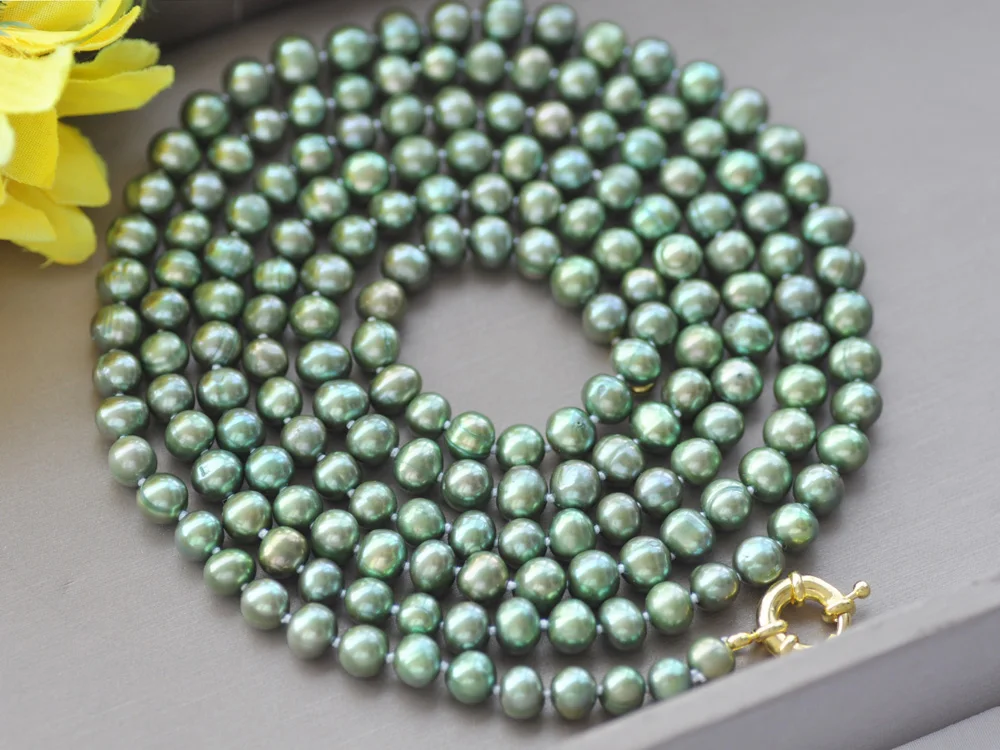 

MCT·STAR Z10575 50"-100" 8mm Green Round Freshwater Pearl Necklace