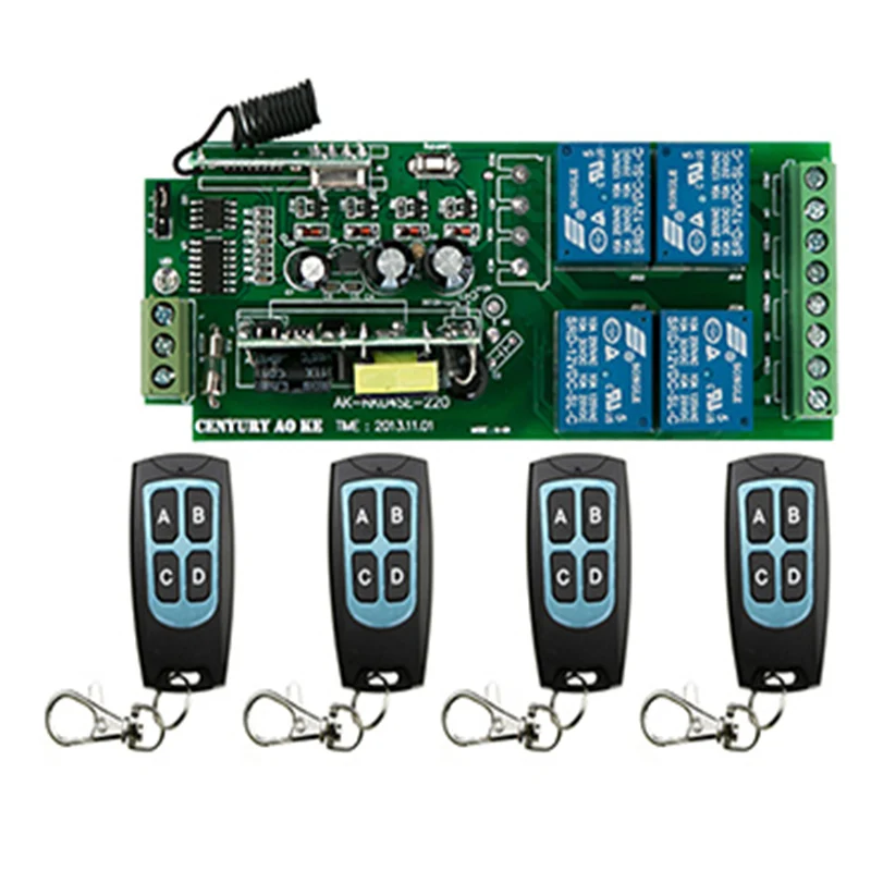 

AC85V-250V 4CH 4-канальный RF беспроводной пульт дистанционного управления система переключения приемник + водонепроницаемый передатчик, 315/433,92 МГц гаражная дверь