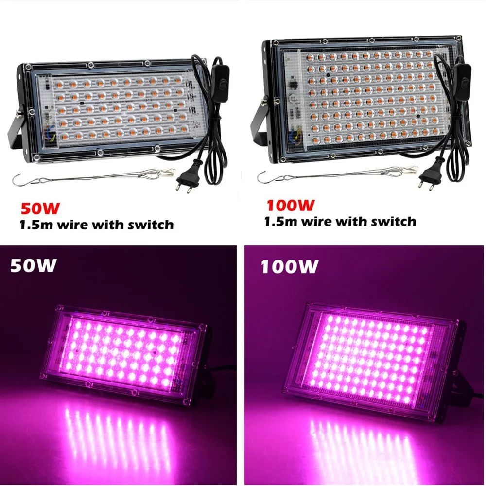 

50 Вт 100 Вт светодиодный выращивайте растения потолочные светильник 220V полный спектр Фито лампа парника выращивания гидропоники прожектор светильник s ЕС розетка с выключателем