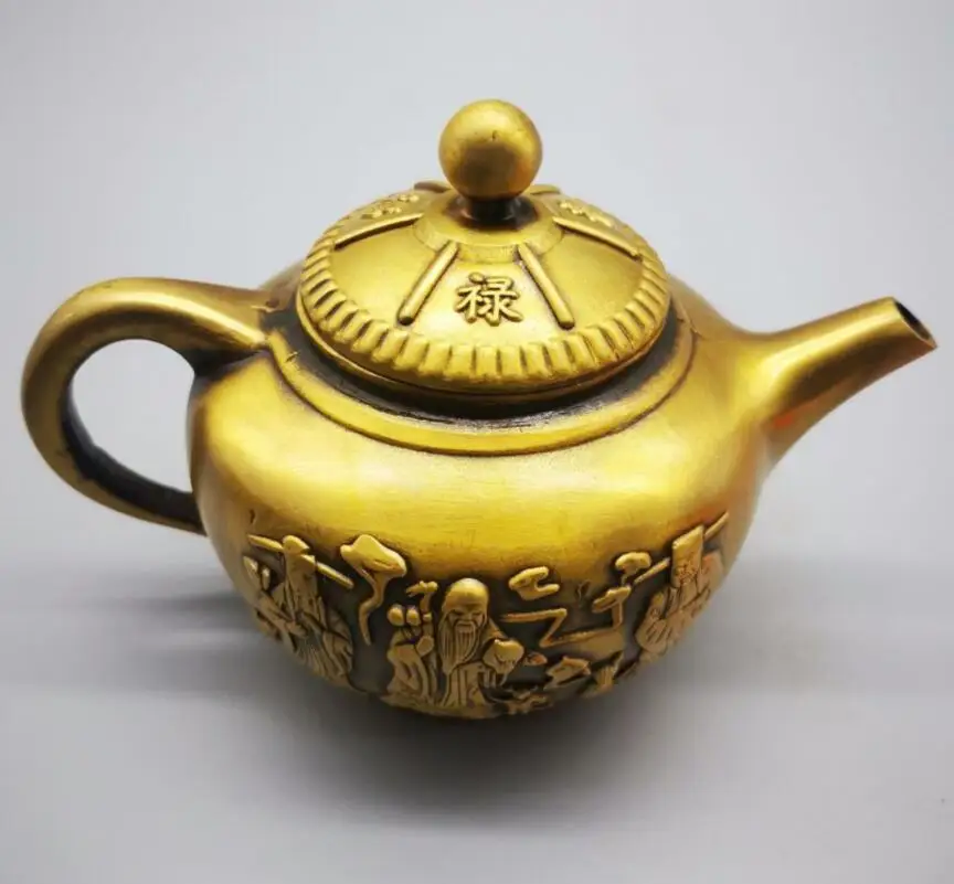 China brass Fu Lu Shou teapot crafts statue