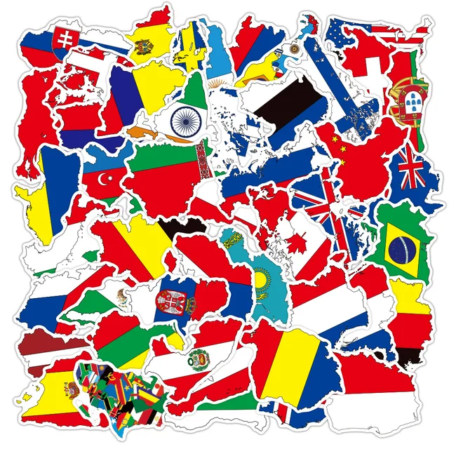 10/30/50PCS World Flag Map Stickers Aesthetic DIY Luggage Water Bottle Laptop Waterproof Graffiti Colorful Sticker Decals Packs 2
