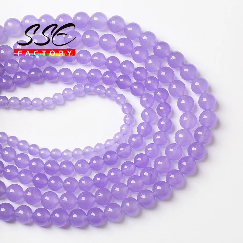 Natural lavanda púrpura Calcedonia cuentas de jade cuentas redondas de piedra para fabricación de joyería DIY pulseras ACCESORIOS 4 6 8 10 12 14mm