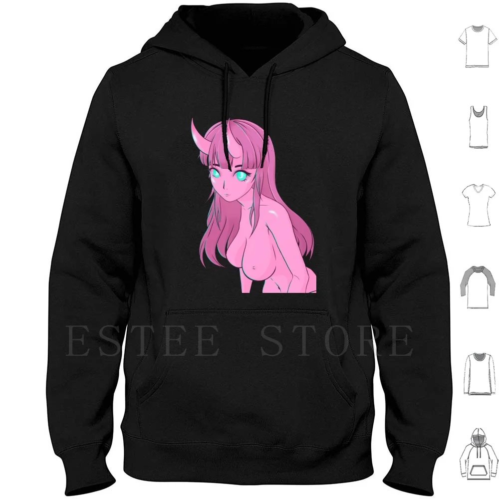 Sweet Oni Pink Hoodies Long Sleeve Neon Oni Oni Girl Demon Demon Girl Cute Anime Kawaii Vaporwave Aesthetic