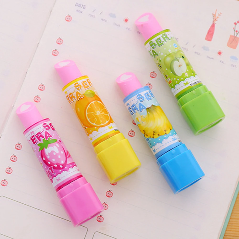 4Pcs/Lot Cute Pencil Rubber Eraser Mini Cartoon Lipstick Erasers Kids Novelty Stationery School Office Kawaii Correction Eraser