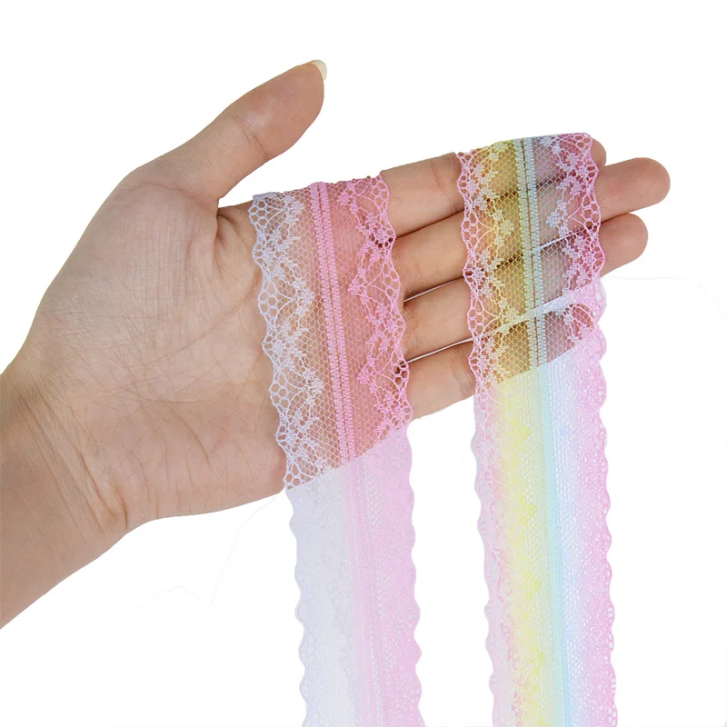 5 Yards 35mm Rainbow Colors Embroidered Net Lace Trim Ribbon DIY Gift Box Packaging Wedding Birthday Christmas Bow Decorations