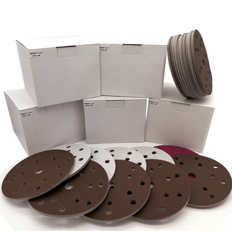5Pcs Flocking Sponge Sanding Disc Red Sandpaper 6 Inch 15-Hole 300-2000 Grit for Polishing & Grinding Power Tools Accessories