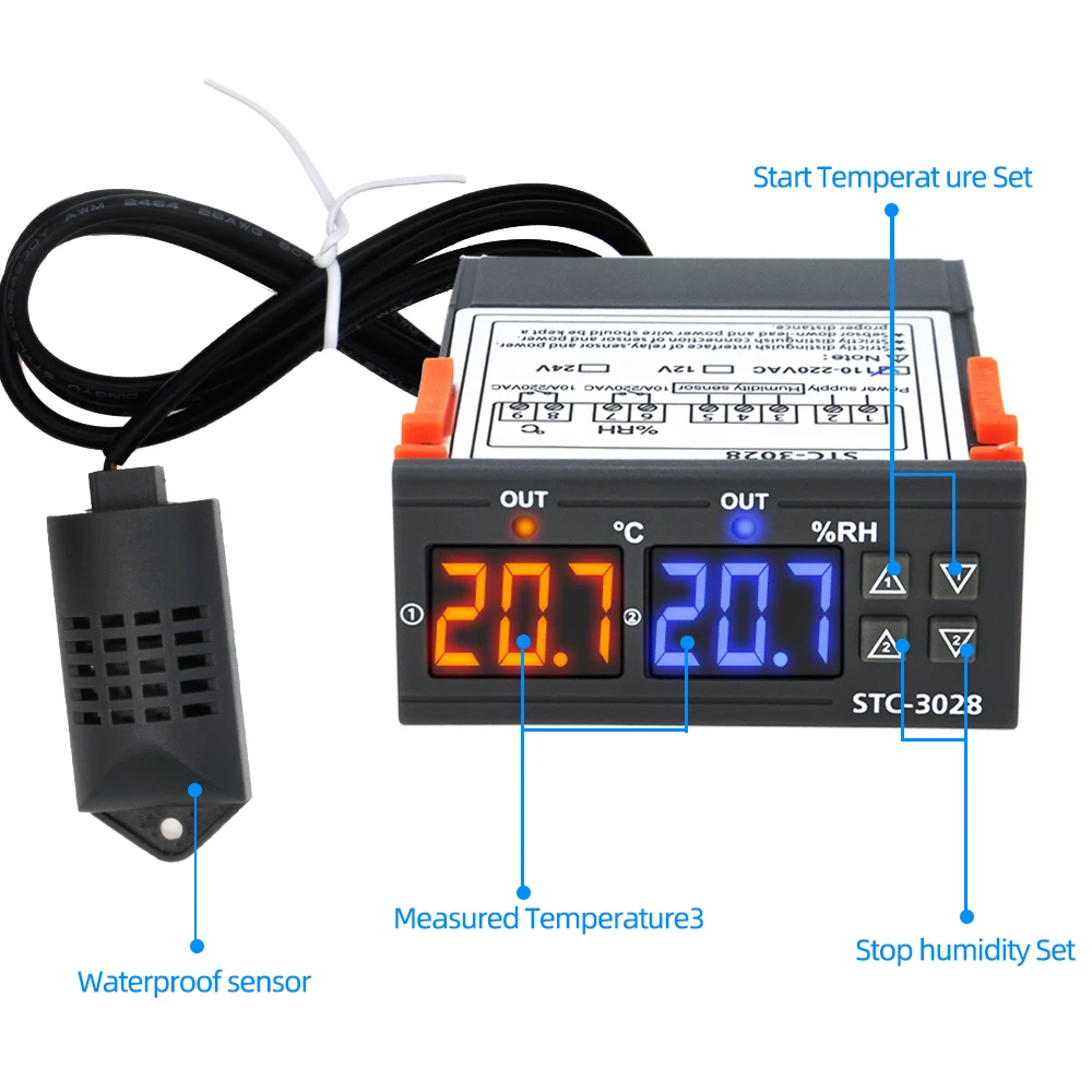 Dual Digital Thermostat Temperature Humidity Control STC-3028 Thermometer Hygrometer Controller AC 110V 220V DC 12V 24V 10A