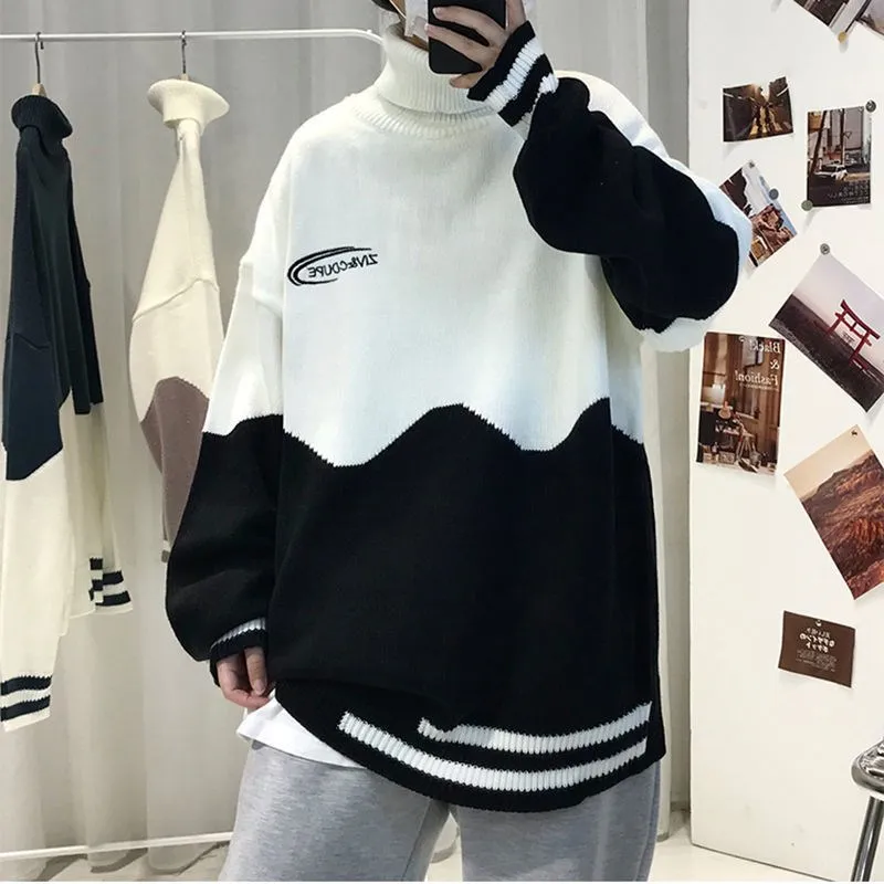 Turtleneck Sweater Men Winter Letter Casual Long Sleeve Top Mens Sweaters High Quality Pullover All Match Males Korean Clothes