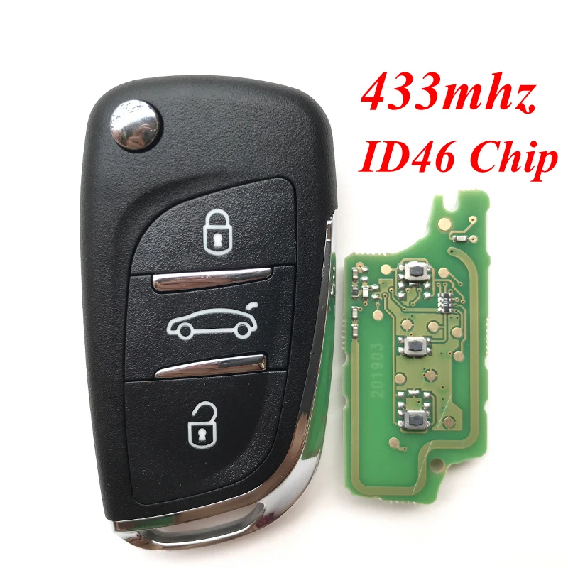 Modified 433MHz Remote key For Peugeot 307 407 807 308 207 Complete 3 Buttons Car Flip Folding Key with ID46 Chip VA2 blade