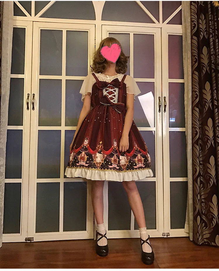 Japońska słodka sukienka lolita nadruk retro koronkowa bowknot sukienka w stylu wiktoriańskim kawaii dziewczyna gothic lolita jsk loli cos gotycka sukienka