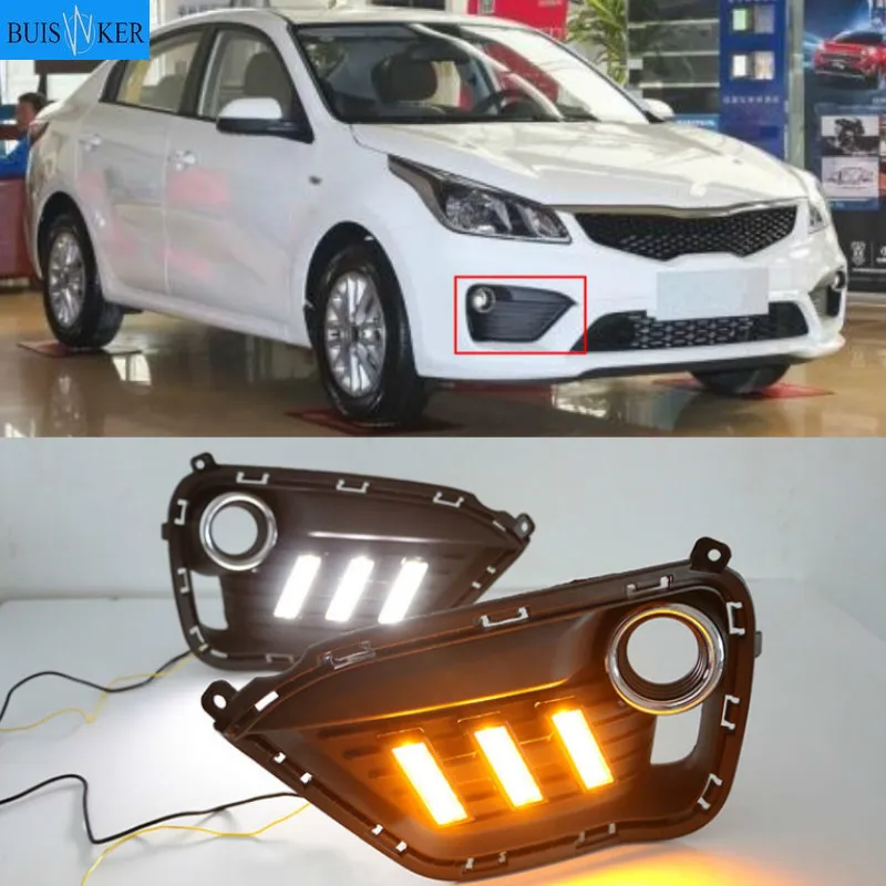

2pcs For KIA K2 RIO 2016-2017 LED DRL lights Daytime Running Light Daylight yellow Signal fog lamp Styling lights