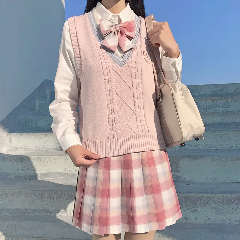 男性と女性のためのストライプのニットVネックセーター,ノースリーブ,学生服,春と秋の服