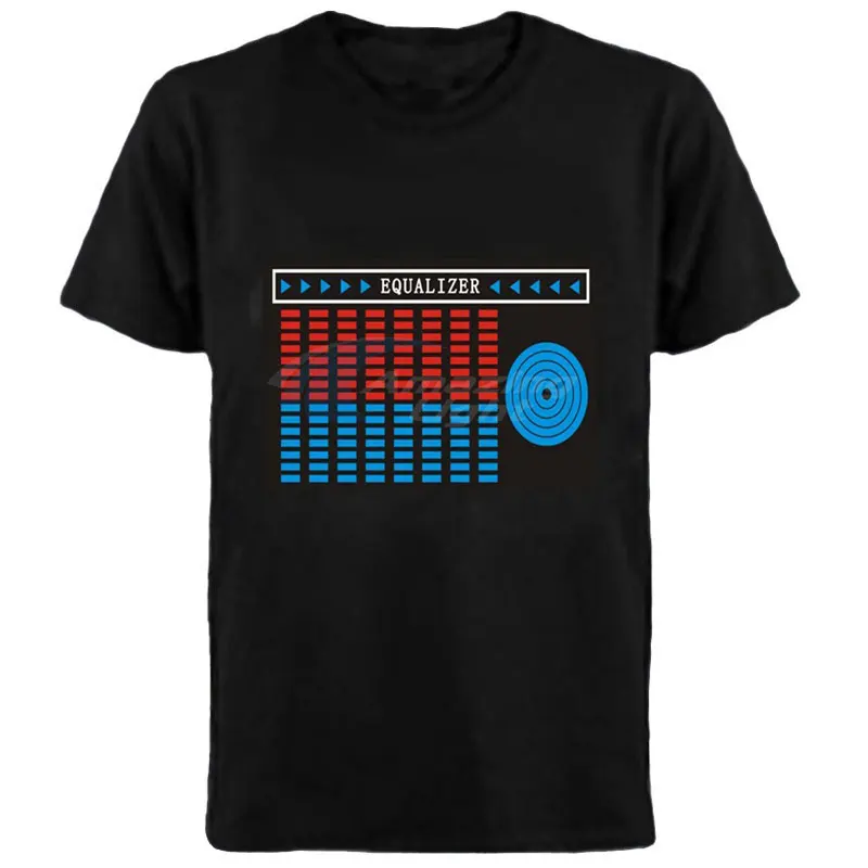 Blue Skull Sound Activated Flashing EL T-Shirt Light Up Down Music Party Equalizer unisex LED T-Shirt