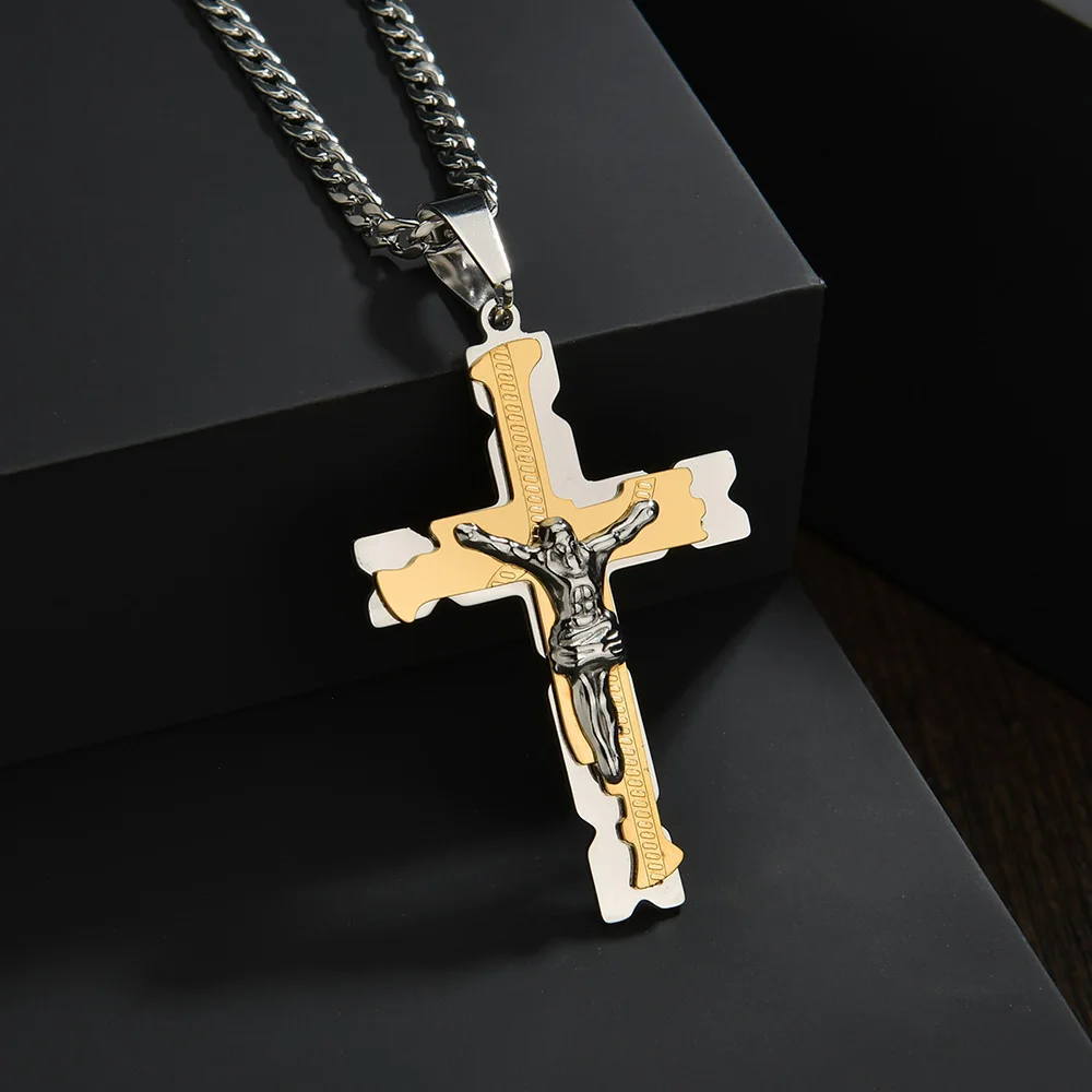 

Religion Cross Necklace For Women Men Stainless Steel Chains Christian Jesus Pendants Prayer Gifts