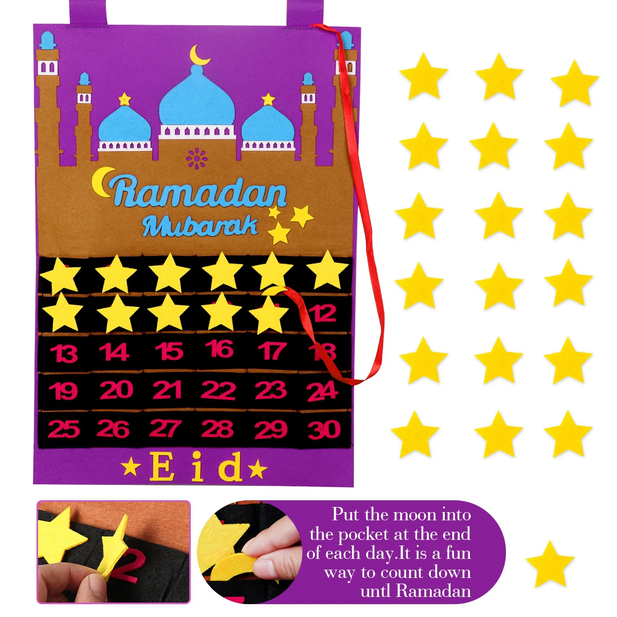 Ramadan Countdown Felt Calendar Eid Mubarak Decorations For Home Islamic Muslim Party Decor Ramadan Kareem Eid Al Adha Gifts
