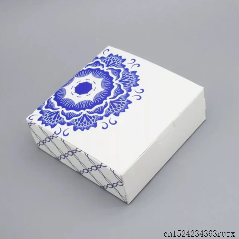 100 Pcs Gift Mooncakes Boxes Chinese Style Blue and White Porcelain Paper Boxes Cake Packing Box for Wedding Party