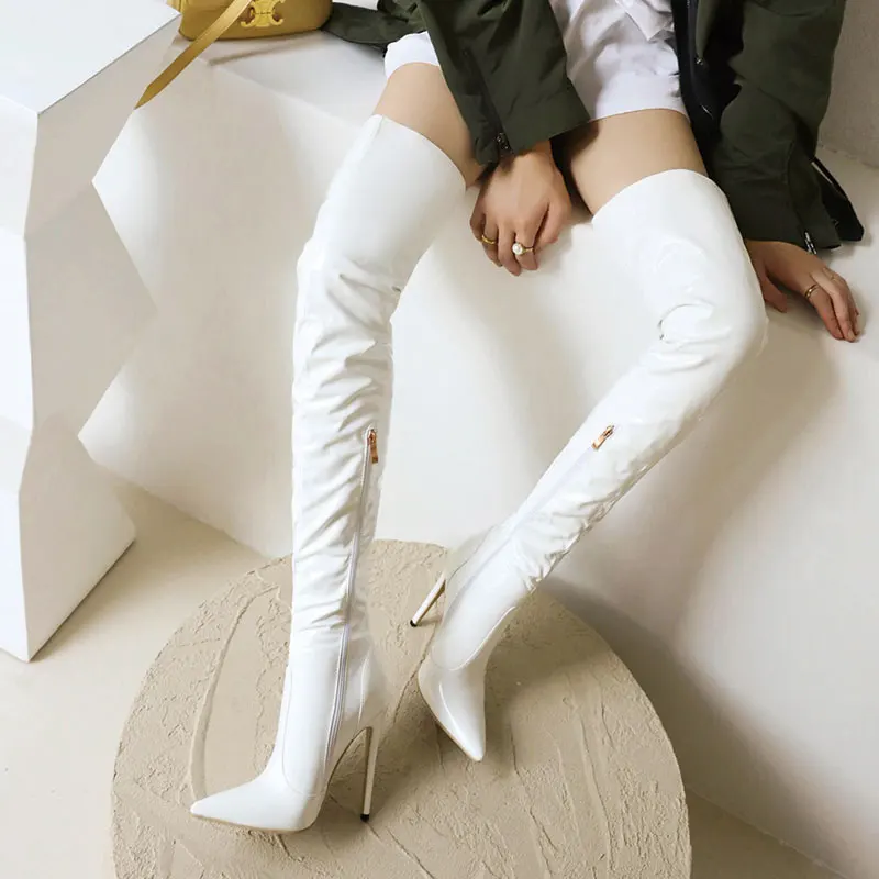 Sgesvier 2022 Sexy Over The Knee Boots Women High Heels Shoes Soft Leather Autumn Winter Knight Long Boots Oversized 34-46