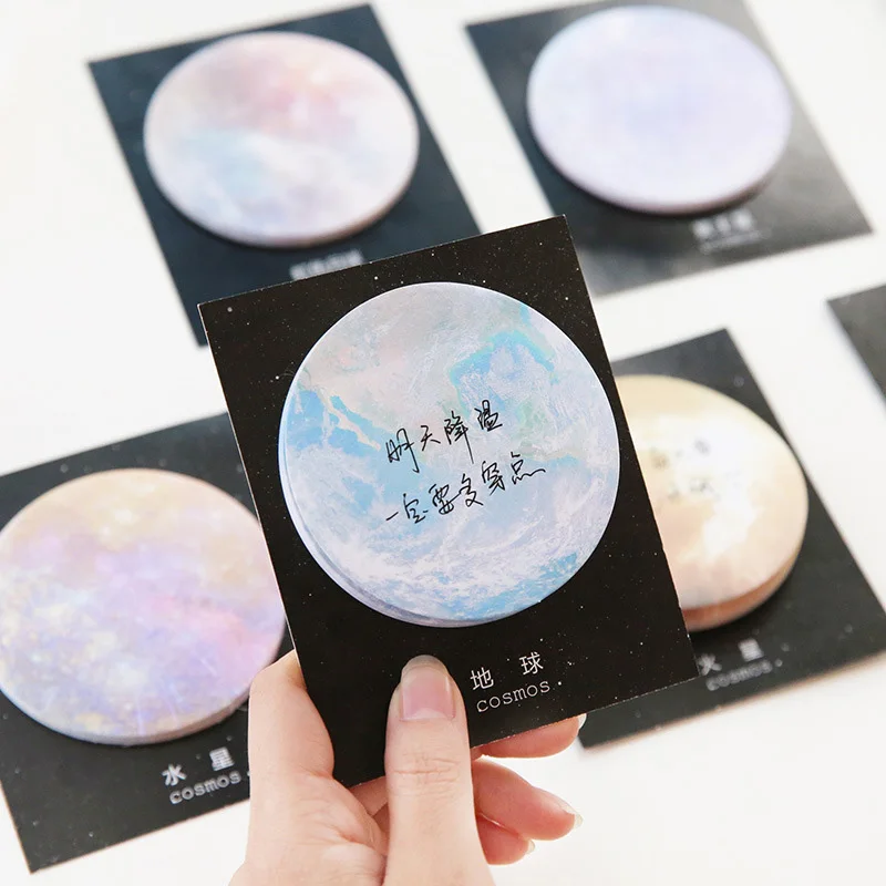 Creative Space Planet Sticky Notes Earth Moon Memo Pads Round Star Stickers