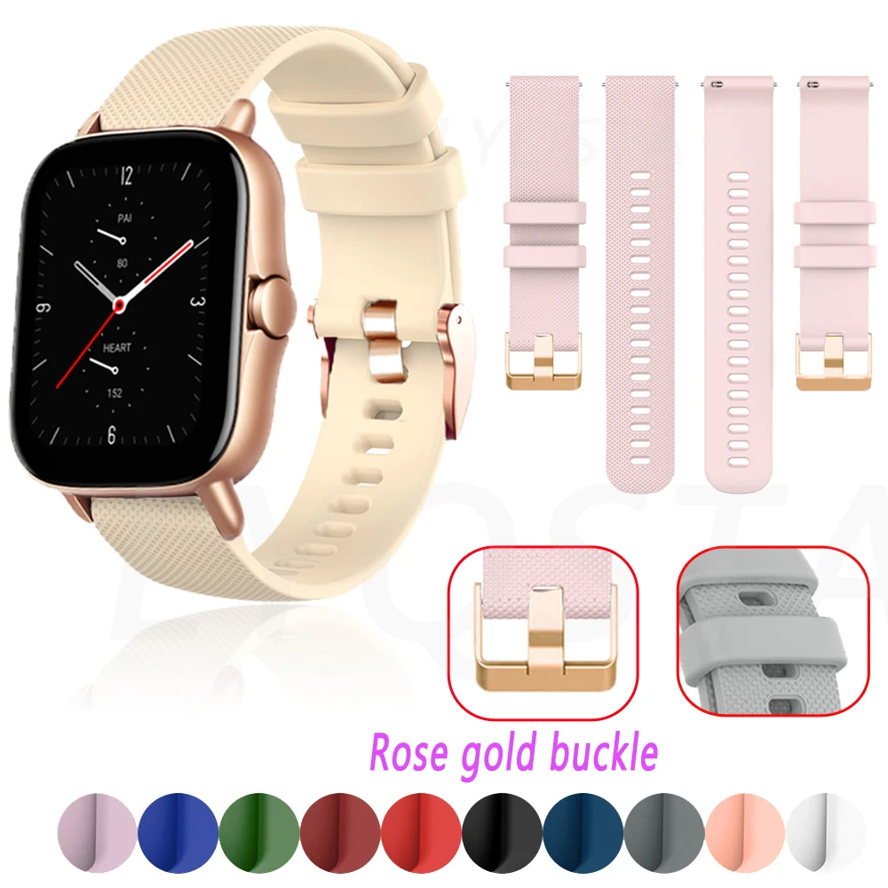 Correa de silicona con hebilla de oro rosa para Samsung Galaxy Watch Active 2, pulsera de 40/44mm/3 de 41mm para Huawei GT 2 de 42mm/GTR de 42mm/Bip U S