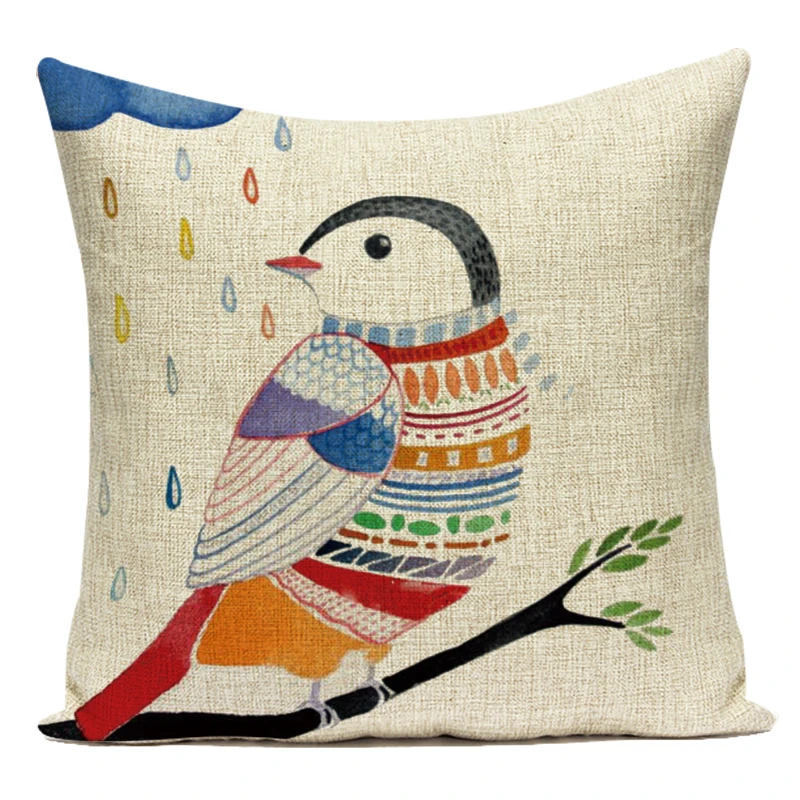 Lovely Bird Cushion Cover Plant Pattern Pillow Covers Decorative for Sofa Car Bed Living Room Decor Polyester Pillowcase