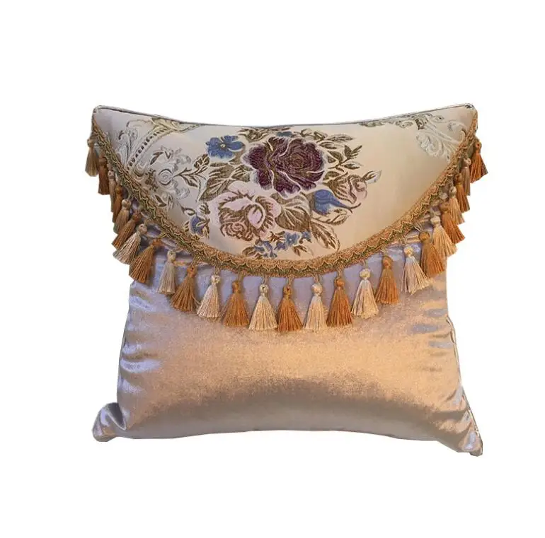 Luxury European-Style Fringed Cushion Cover Flannelette Embroidery of Home Decorative Pillow Case for Sofa Throw Pillow Cover